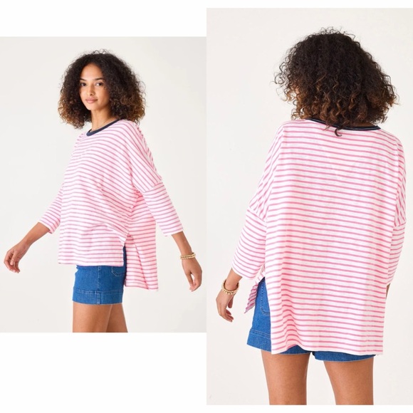 MERSEA Catalina Slub Tee in Pink/Navy Ringer - Picture 2 of 7